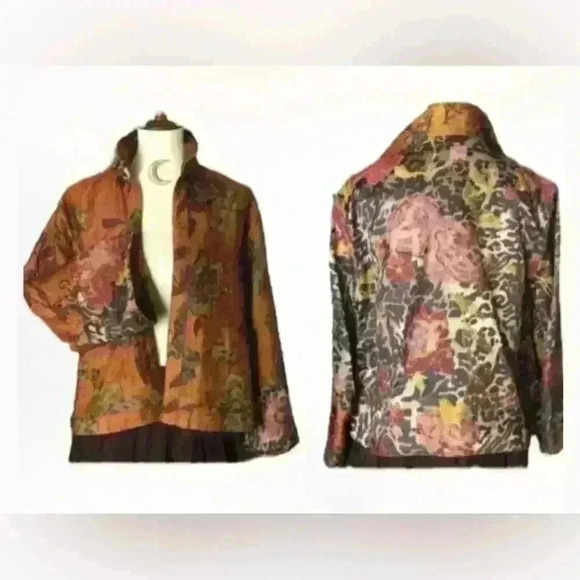 Coldwater Creek Animal Rose Shimmer Floral Print Reversible Jacket Size L Boho - Picture 10 of 16